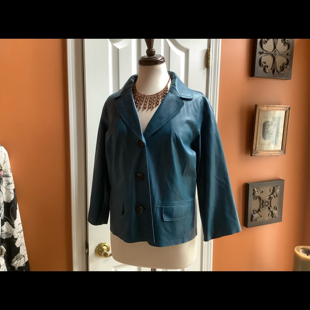 Worth NY Teal Blue Leather jacket
